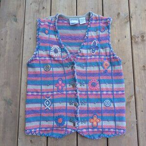 Sigrid Vintage Made in Hong Kong Knit Button Up Vest Women Size Large